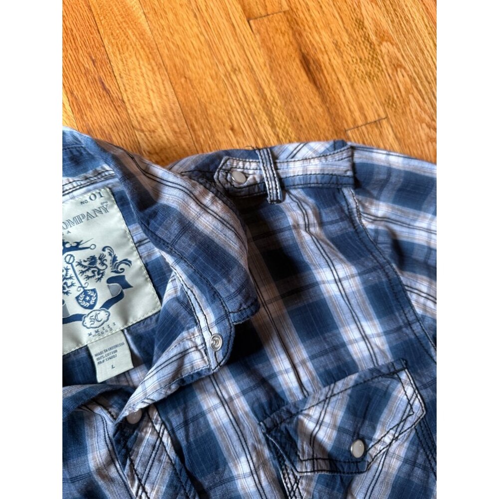 Supply Company Shirt Large Men Pearl Snap Button Down Blue Plaid Western - Picture 6 of 10